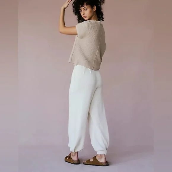 Free People Beach Freya Sweater Set Knit Pants and Top Cream Tan Vacation Set - Picture 4 of 12